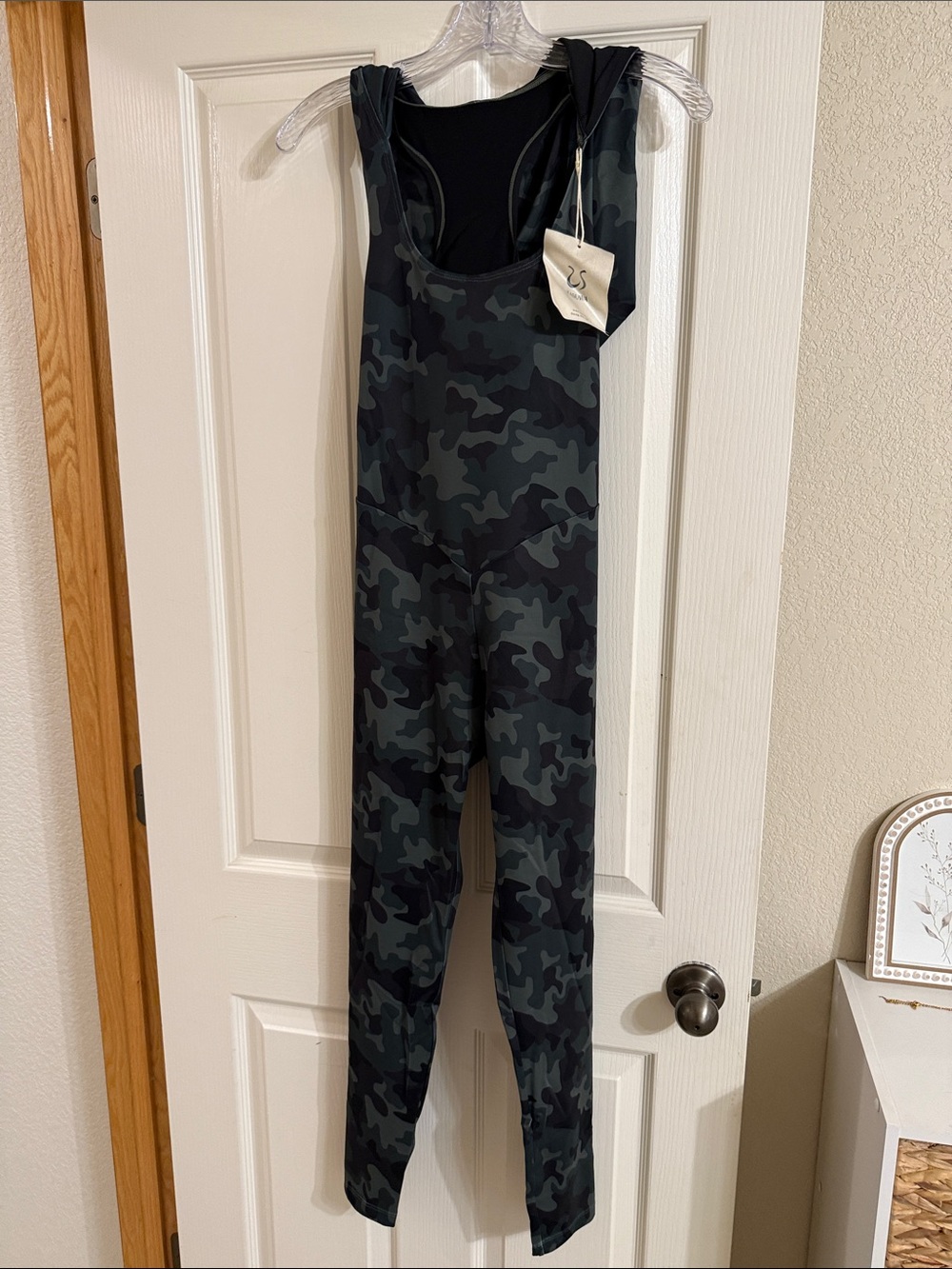 Camo Hooded Racerback Jumpsuit - Black/Gray